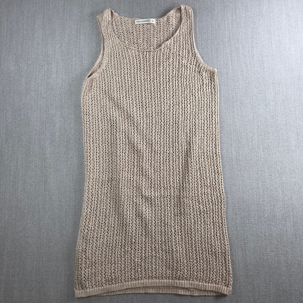 Moon & Madison Tank Dress Women Medium Beige Gold Knit Sleeveless ST20990-A